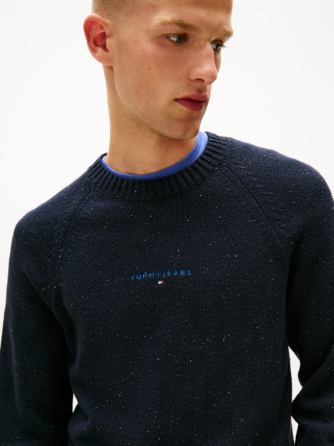 Blue Linear Logo Raglan Sleeve Slim Jumper  Men