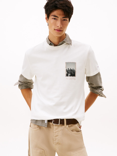 Beige Back Photo Print Jersey T-Shirt  Men