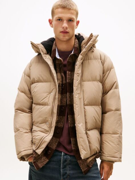 Beige Hooded Down Puffer Jacket  Men
