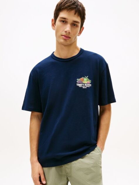 Blue Tricou Din Jersey Texturat Lejer Cu Logo Graphic  Barbati
