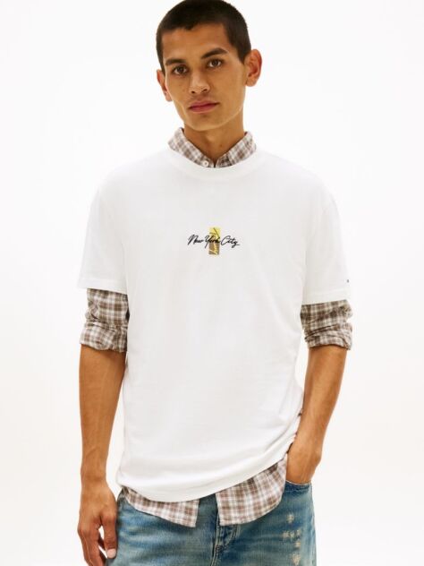 Alb Tricou Cu Guler Rotund Si Broderie Cu Logo Signature  Barbati