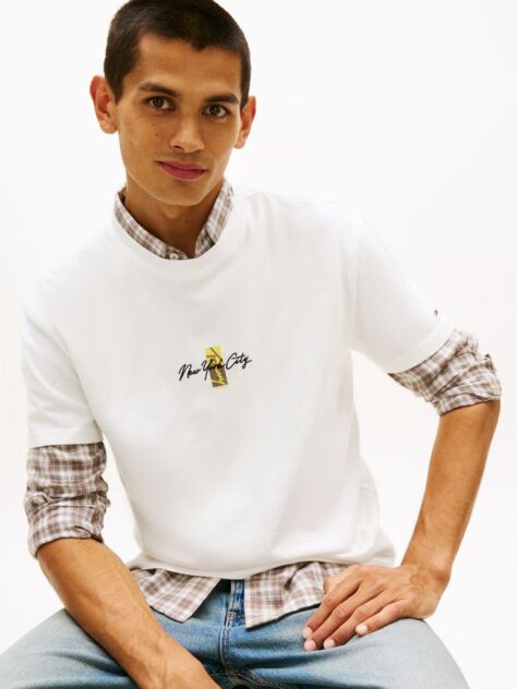Alb Tricou Cu Guler Rotund Si Broderie Cu Logo Signature  Barbati