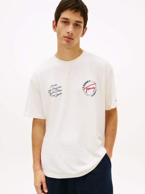 Bej Tricou Relaxed Cu Logo Circular Pe Spate  Barbati