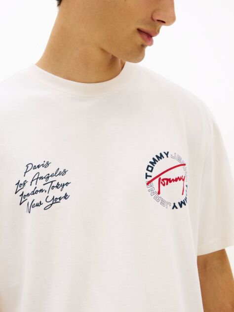 Bej Tricou Relaxed Cu Logo Circular Pe Spate  Barbati