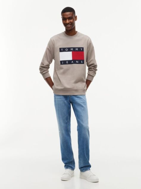 Brown Regular Tonal Flag Crew Neck Sweatshirt  Men