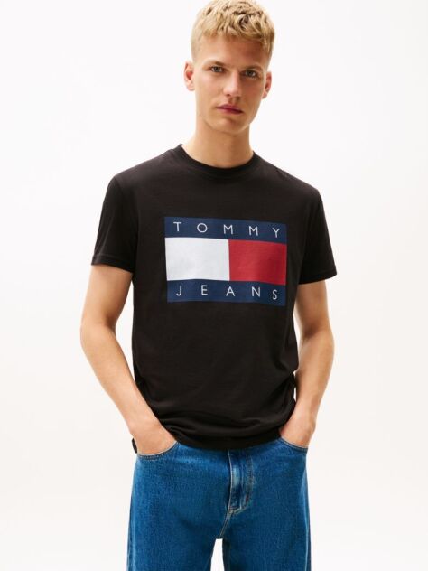 Negru Tricou Cu Guler Rotund Si Insigna Cu Steag  Barbati