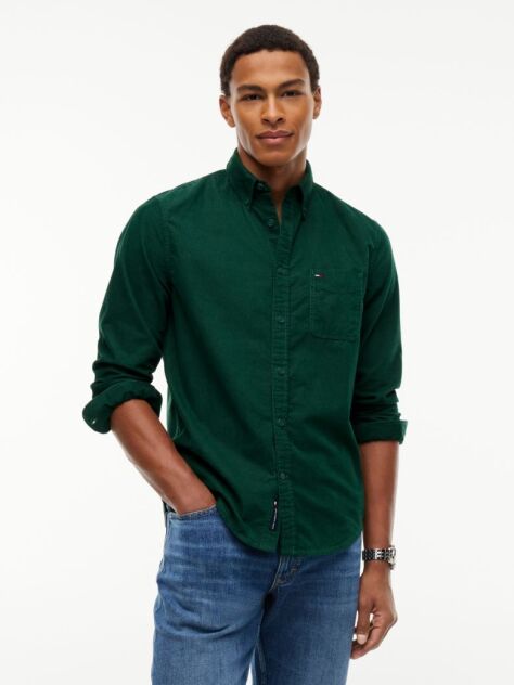 Green Regular Fit Button-Down Corduroy Shirt  Men