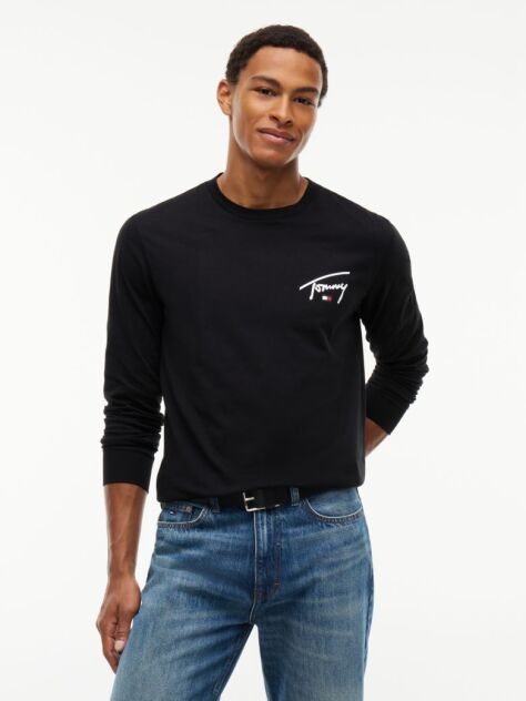 Black Signature Logo Slim Long Sleeve T-Shirt  Men
