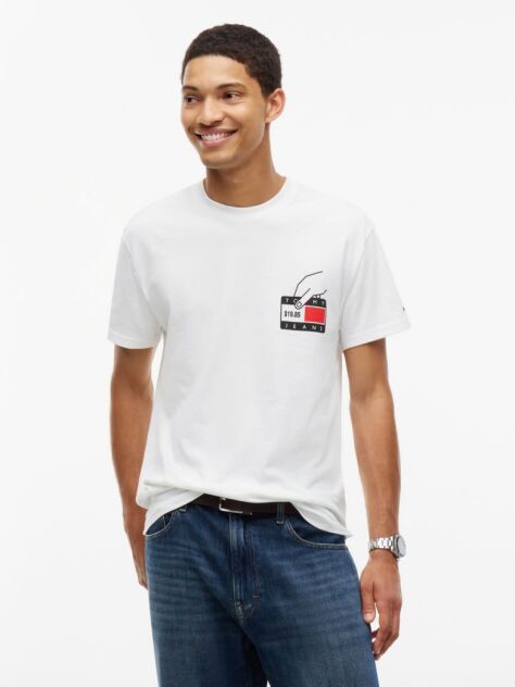 Bej T-Shirt Din Jerseu Cu Guler Rotund Si Imprimeu Pe Spate  Barbati