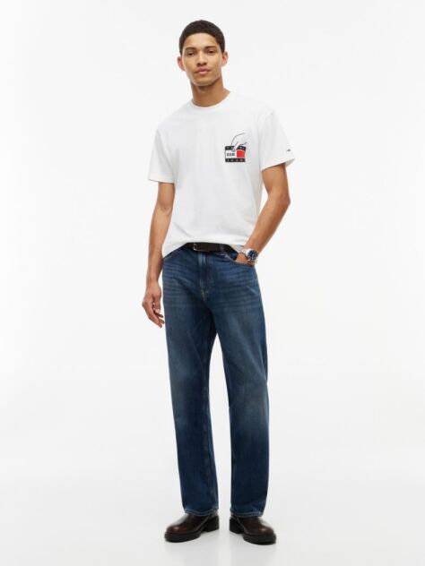 Bej T-Shirt Din Jerseu Cu Guler Rotund Si Imprimeu Pe Spate  Barbati