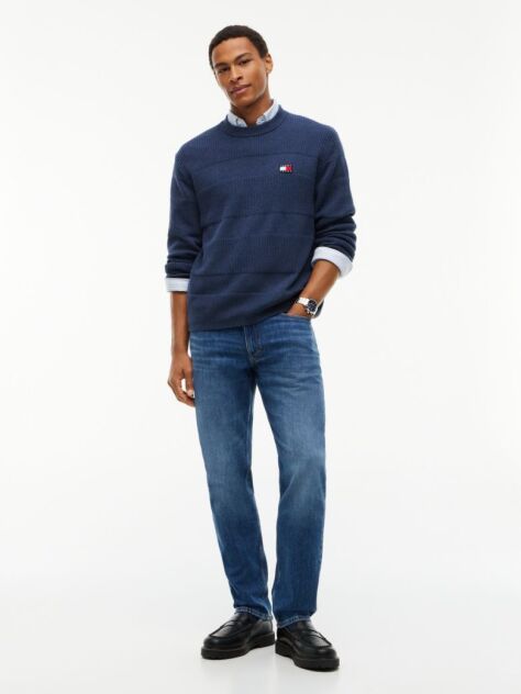 Blue Tommy Badge Textured Jumper  Men
