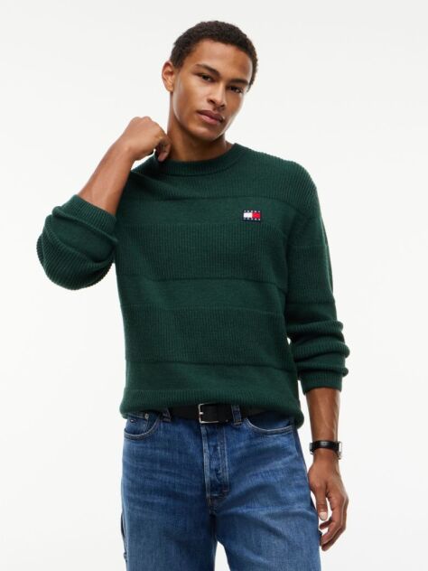 Green Tommy Badge Textured Jumper  Men