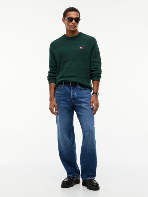 Green Tommy Badge Textured Jumper  Men