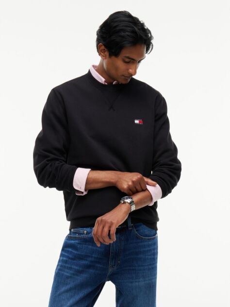 Negru Bluza De Trening Cu Guler Rotund  Fleece Si Steag  Barbati