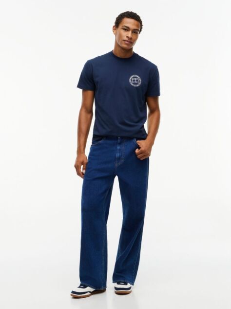 Blue T-Shirt Din Jerseu Cu Steag Undulat Pe Spate  Barbati