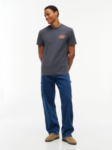 Negru T-Shirt Din Jerseu Cu Guler Rotund Si Logo  Barbati