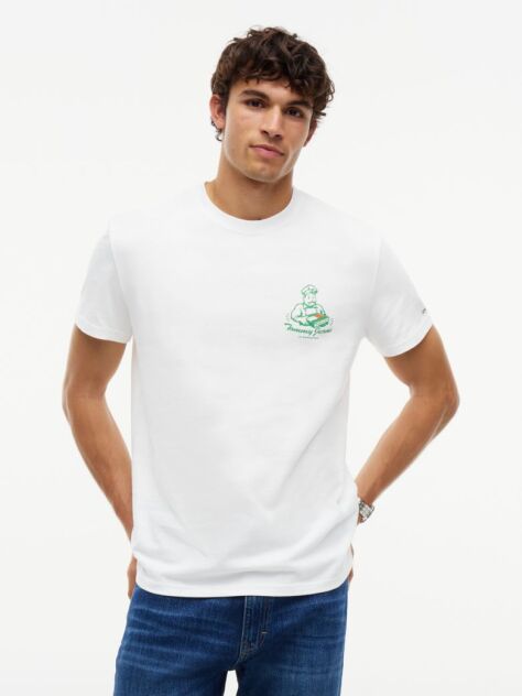 Bej T-Shirt Din Jerseu Cu Guler Rotund Si Logo  Barbati
