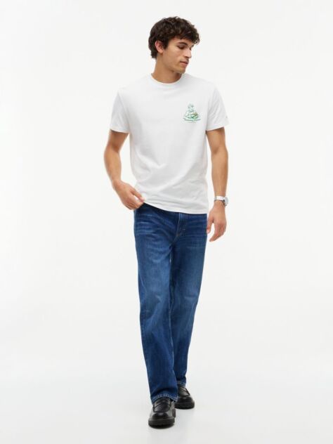Bej T-Shirt Din Jerseu Cu Guler Rotund Si Logo  Barbati