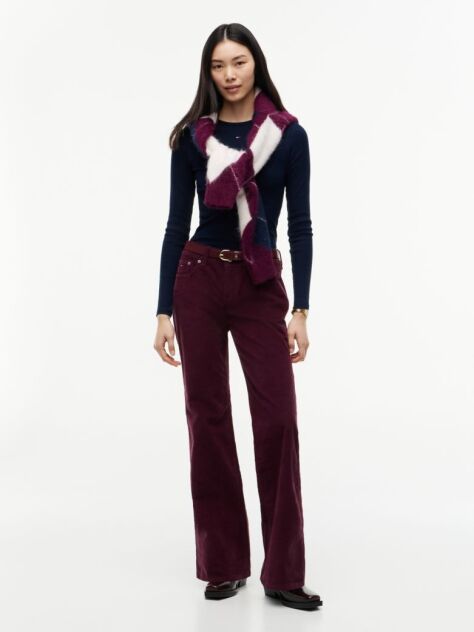 Blue Tricou Slim Cu Maneca Lunga Si Guler Riplat  Femei
