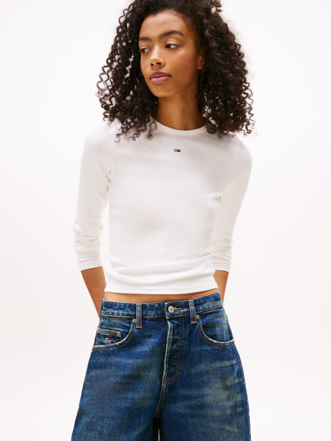 Beige Ribbed Slim Long Sleeve T-Shirt  Women