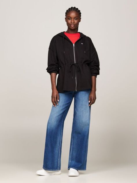 Black Waisted Oversized Zip-Thru Hoody  Women