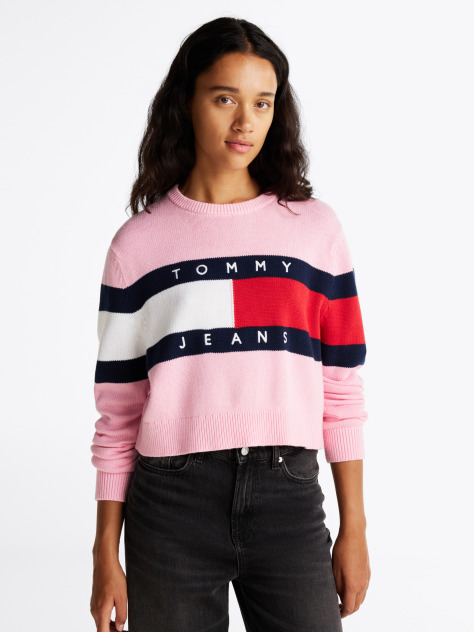 Roz Pulover Relaxat Colour-Blocked Cu Steag  Femei