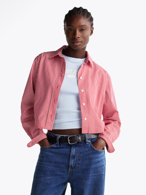 Multi Stripe Poplin Cropped Relaxed Shirt  Women