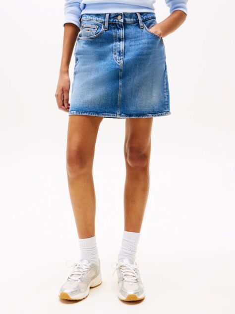 Denim Fusta Mini Mom Din Jeansi Cu Spalare Usoara  Femei