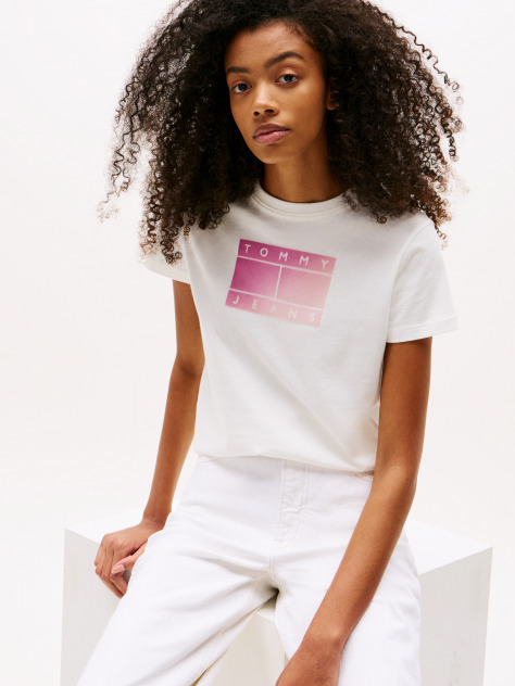 Bej Tricou Cu Logo Gradient La Guler Rotund  Femei
