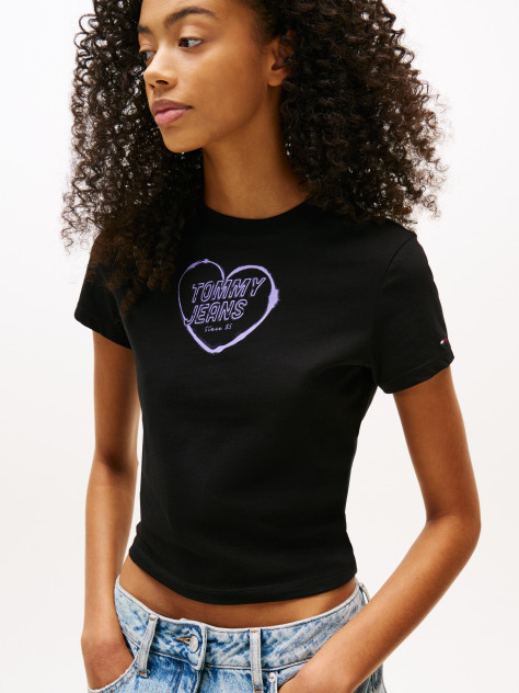 Negru Tricou Slim Cu Grafica  Femei