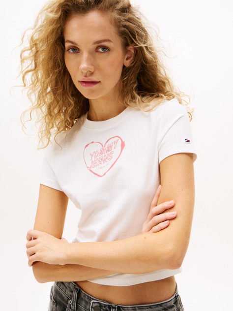 Alb Tricou Slim Cu Grafica  Femei