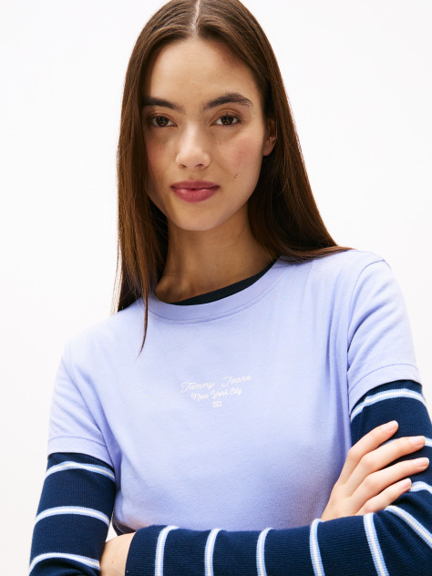 Blue Tricou Slim Din Jersey Cu Logo  Femei
