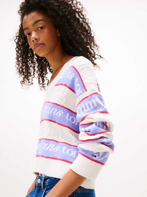 Multi Pulover Relaxat Cu Dungi Si Logo Tommy Flag  Femei