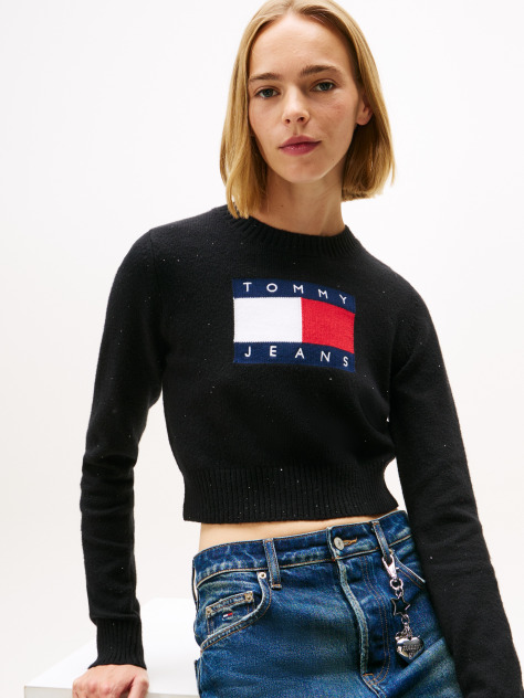 Negru Pulover Slim Cu Emblema Tommy Flag  Femei
