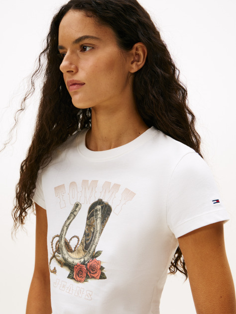 Alb Tricou Slim Cu Print Grafic  Femei