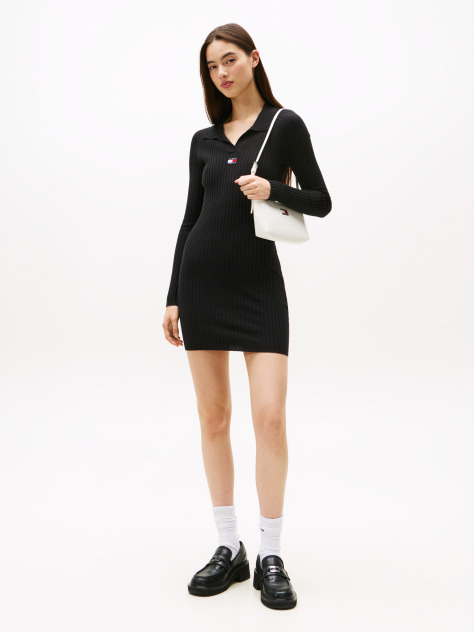 Negru Rochie Pulover Slim Midi Cu Emblema Tommy Badge  Femei