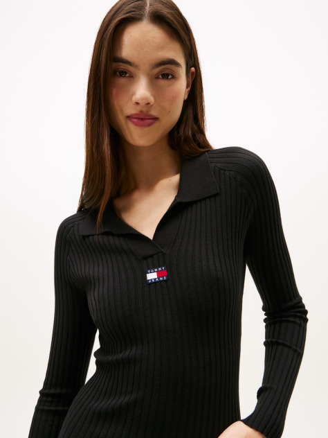 Negru Rochie Pulover Slim Midi Cu Emblema Tommy Badge  Femei