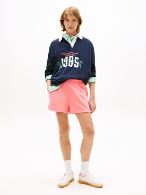 Roz Pantaloni Scurti Relaxati Din Bumbac Suede Cu Logo  Femei