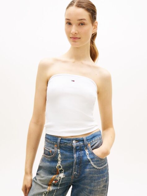 Alb Top Bandeau Slim Ribbed  Femei