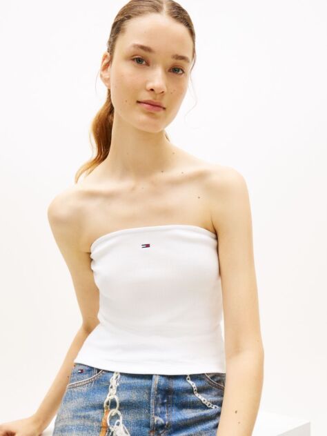 Alb Top Bandeau Slim Ribbed  Femei