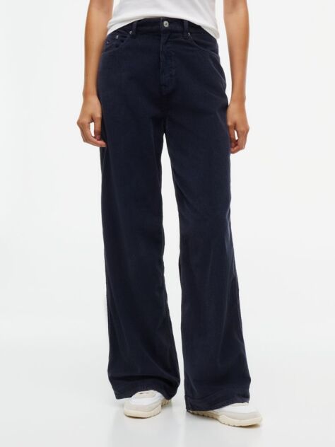 Blue Pantaloni Din Velur Drepti Cu Talie Inalta  Femei