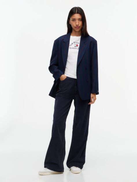 Blue Pantaloni Din Velur Drepti Cu Talie Inalta  Femei