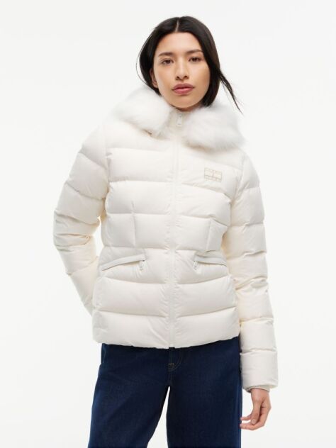 White Slim Down Hooded Puffer Jacket  Women