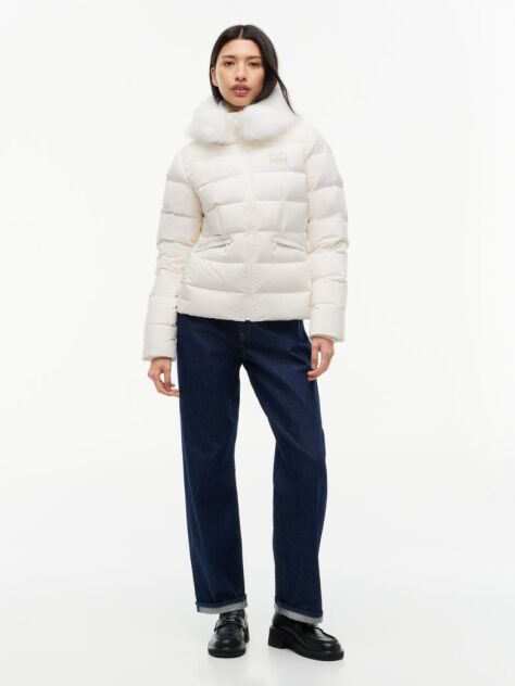 White Slim Down Hooded Puffer Jacket  Women