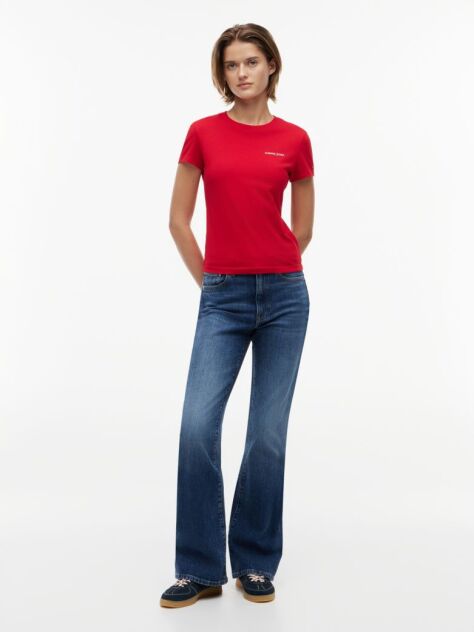 Rosu Tricou Din Jersey Cu Logo Si Croiala Slim  Femei