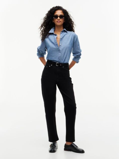 Denim Blugi Negri Cu Croiala Tapered Mom Si Talie Inalta  Femei