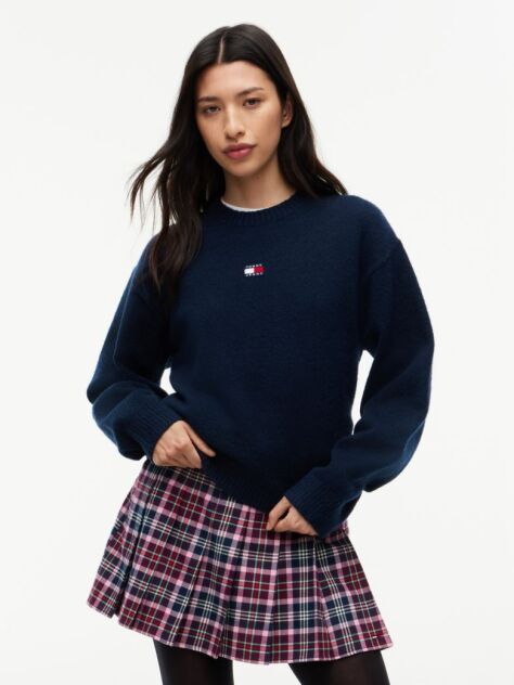 Blue Pulover Fluffy Din Alpaca Cu Logo  Femei
