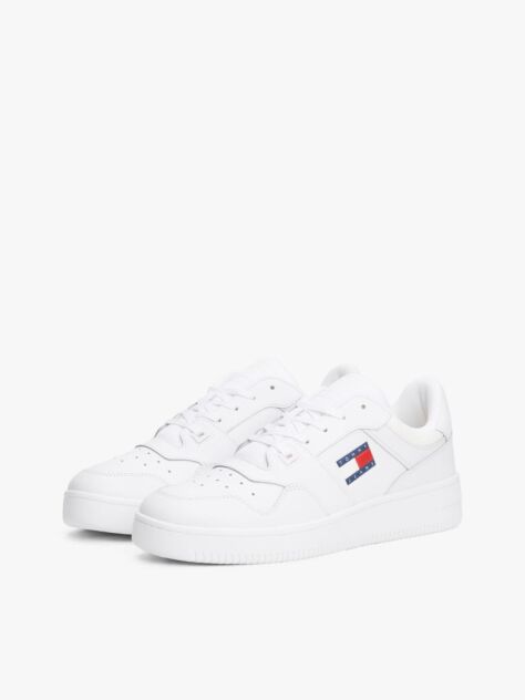 White Retro Essential Leather Basketball Trainers  Men