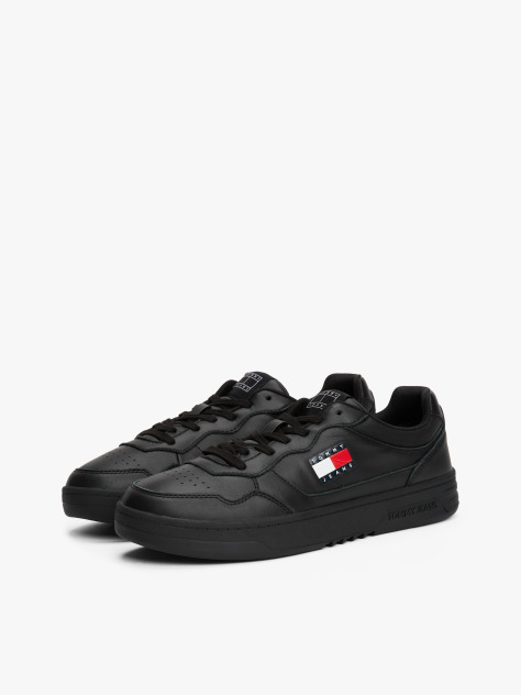 Black Leather Colour-Blocked Cupsole Trainers  Men
