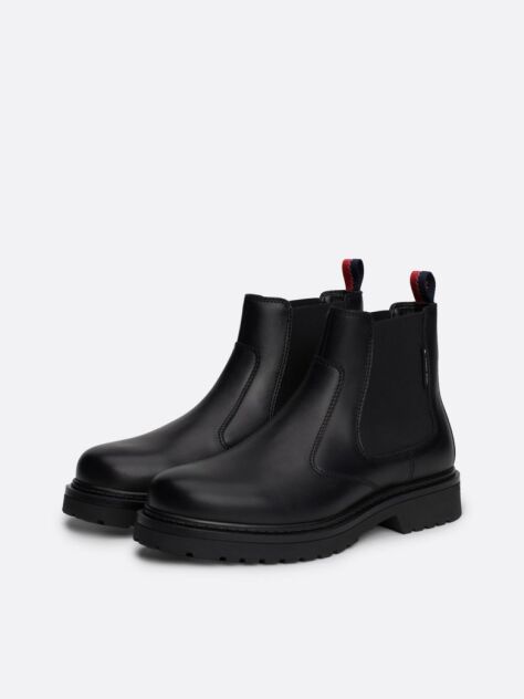 Black Leather Cleat Signature Chelsea Boots  Men